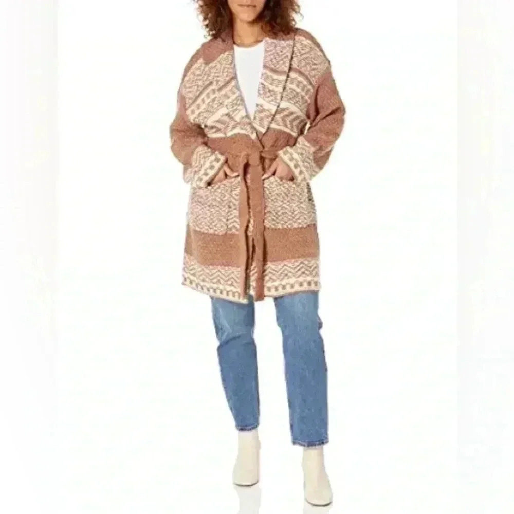 Lucky Brand Women's Fairsle Sweater Coatigan, Caramel Cafe Sz M - Picture 5 of 16